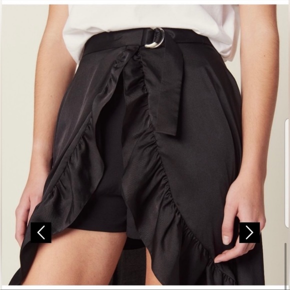 Sandro Ilona Asymmetrical Ruffle Satin Belted Skirt size 0 - Picture 4 of 9